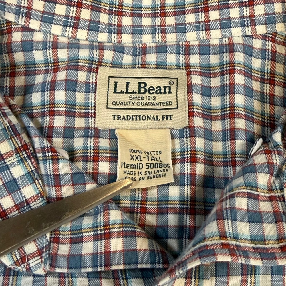 LL‎ Bean Traditional Fit Plaid Button Down Shirt Mens XXL Tall Cotton Blue Red - Picture 3 of 7